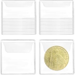 Giantree 25 Pcs Single Pocket Coin Flips, 2.16" x 2.16" Clear Plastic Coin Protector Sleeves PVC Waterproof Small Coin Holder for Coins Jewelry and Small Items Storage