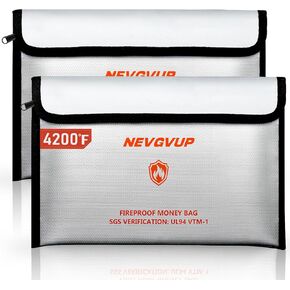 Fireproof Money Bag 4200°F - Heat Insulated, 9.8 x 6.5" Small Fireproof Document Bag with Waterproof Zipper, Fireproof Bag with Reflective Strip and Fireproof Edeging, Fire Pouch Set for Valuables