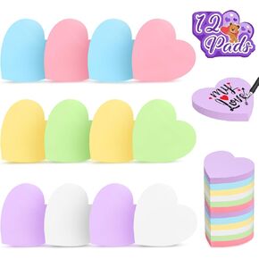 1200 Sheets Heart Shape Sticky Notes Pads Red Pink Purple 12 Pads Colorful Heart Sticky Notes for Valentines Day School Office Home Party Girls Women (Red+Rose Red+Pink+Purple)
