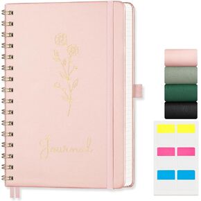 EMSHOI Lined Spiral Notebook Journal for Women Men, 140 Numbered Pages, 100 GSM Hardcover Leather College Ruled Notebook for Work, Bible Journals for Writing, A5(5.7" x 8.22") - Light Green