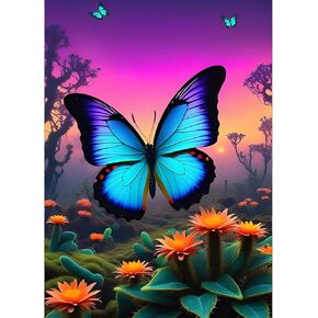 GDYEEH DIY 5D Butterfly Diamond Art Kits, Cactus Round Full Drill Sparkling Diamond Painting Picture, Evening Glow Diamond Painting Art Kits Craft for Adults Beginners, Home Wall Decor 12x16 inch