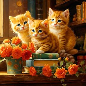 WSLWXSHM Diamond Painting Kits for Adults Cat, Animal Round Full Drill Diamond Art Kits, 5D DIY Paint with Diamonds Crafts for Home Wall Decoration Gifts 12×12Inch, Flower Book