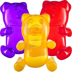 24" Inflatable Gummy Bears (Pack of 3) Big Huge Blow Up Gummy Bear Pool Toy Decorations, Birthday Party Supplies and Themed Candy Land Party Favors for Kids