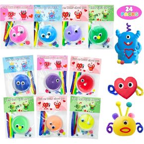 Dekwell 24 Packs Valentines Day Cards for Kids Classroom with DIY Air Dry Clay Kit و Valentines Day Gifts for Kids School Valentine Exchange Phavors Party