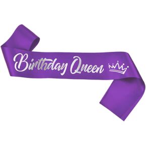 Birthday Queen Sash, Silver Foil Letter Purple Birthday Sash for Women 21st 30th 40th 50th 60th 70th 80th 90th Gifts Fun Birthday Party Favors Decorations
