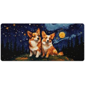 Animal Corgis Dog Mouse Pad كبير اللطيف اللطيف جرو الكلب ألعاب Mousepad الجمالية النجوم Night Computer Desk Desk Desk Pad للوحة المفاتيح و Mouse Mat Base 35.4 × 15.7 بوصة