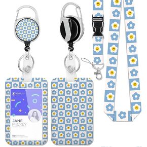 Groovy Daisy Flowers ID Badge Holder with Lanyard,70s Retro Hippie Lanyards for ID Badges,Retractable Badge Reel Heavy Duty,Vertical ID Card Protector Case for Women Teacher Office Gifts