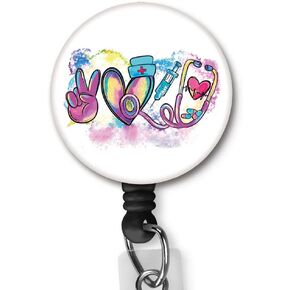 Peace Love Nursing Nurse Badge Clip ID Name Card Keychain Retractable Badge Reel Alligator Clip Nylon Cord Nurse Doctor Lanyard