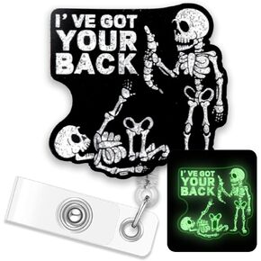 ERHACHAIJIA I've Got Your Back Retractable Glow in The Dark Glitter Badge Reel, Funny Skeleton ID Card Badge Holder Gift for Nurses Doctors PT Physical Therapist Medical Work Chiropractor