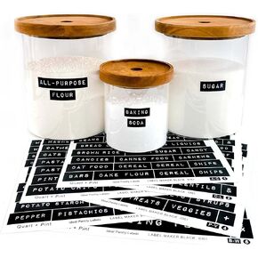 168 Kitchen Pantry Labels for Containers. Preprinted Label Maker Style. Black Matte Sticker White Text. Waterproof Stickers. Organization Labels for Jars Canisters & Storage Home Bins.
