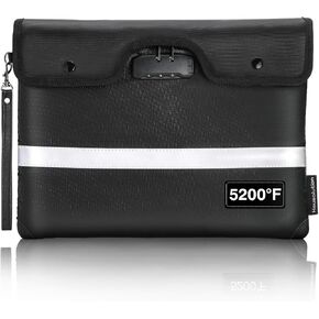 Upgraded 5200F Fireproof Document Bag with Lock, Fireproof Waterproof Bag with Zipper and Reflective Strip, 14.56" x 11.02" Portable Document Holder for Cash Safety