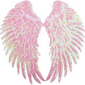 LOCOMO Large Sequin Angel Wing Iron On Patch Sew On Patch DIY Applique Motif for Clothing Jacket Decoration