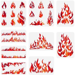 FINGERINSPIRE 9 PCS Fire Pattern Stencil 3 Sizes Reusable Burn Blaze Bonfire Painting Stencils Plastic PET Wall Border Stencil Flames Stencil DIY Art and Craft Stencils for Wall Tiles Furniture Decor