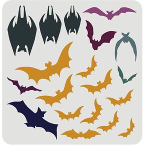 FINGERINSPIRE Halloween Bats Stencil 11.8x11.8inch Reusable Halloween Theme Drawing Stencil Plastic Scary Bats Pattern Stencil for Painting on Wall, Canvas, Tile, Furniture and Paper