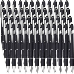 50 Pcs Black Inkling Ballpoint Pen with Stylus 2 in 1 Ballpoint Pen for Touch Screens, 2 in 1 Thank You Pen Gift for Colleagues, Coworker, Office (Rose Pink)