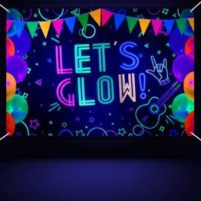 خلفية عيد ميلاد Glow Neon - توهج في الظلام دعنا نتوهج لافتة أسود الضوء الأسود تحت عنوان الحزب الخلفية الخلفية صورة كشك ، 6 × 4 قدم