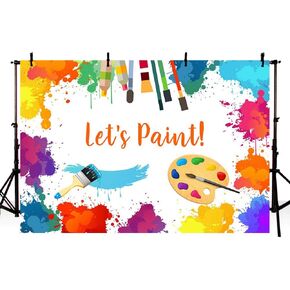 Let's Paint Birthday Party Photo Backdrop Props Painting Dress for a Mess Splatter Art Party Colorful Graffiti Wall Brush Photography Background Banner for Cake Table Supplies 7x5ft