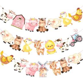 2Pcs Farm Animal Party Banner Farmhouse Party Decorations Farm Animal Cutout Banners for Farm Theme Barnyard Party Baby Shower Supplies