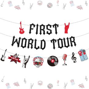 Kreatwow Rocks 1st عيد ميلاد الديكور الأحمر الأسود الأول لافتة عيد ميلاد العالم المولود في روك جارلاند روك أند رول ديكور روك آند رول أول عيد ميلاد موسيقى الروك للحفلات لعيد الميلاد الأول