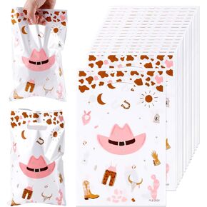 50PCS Cowboy Goodie حقائب ، بلاستيك رعاة البقر الوردي الحفل الأكياس مع مقابض الغرب الحلوى أكياس عيد ميلاد حفلة رعاة البقر الهدية حقائب للأطفال
