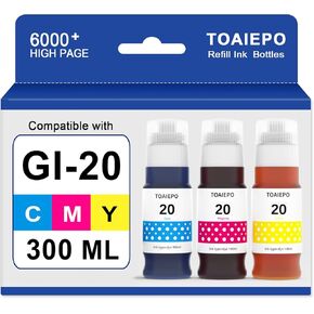 GI20 Ink Bottle Replacement for GI-20 Work with G6020 G5020 G7020,(Cyan Magenta Yellow)