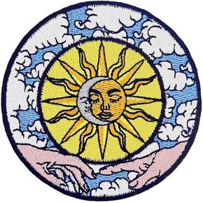 Celestial Moon and Sun The Creation of World Patch Embroidered Applique Badge Iron On Sew On Emblem
