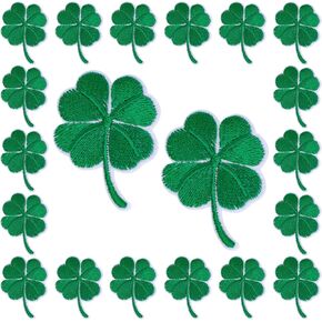 WANDIC 20Pcs Shamrock Clover Iron On Patch Stickers, St.Patrick's Day Decorations Patch Costume Embroidery Cloth Decals Four-Leaf Clover Stickers for St.Patrick's Day Decor