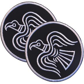 2 PCS AliPlus Viking Patches Viking Raven Patch Odin Raven Crow Patch Embroidered Patches Tactical Morale Patch Hook and Loop(Black White)