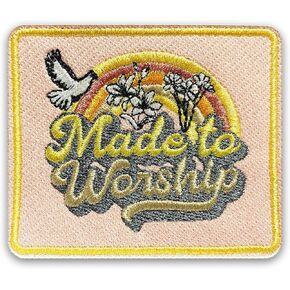 Made to Worship Floral Rainbow Patch 3 Inches Christian Religious Jesus Bible Verse Iron On/Sew On Embroidery Fabric Applique Patches for Trucker Hats Clothes Backpack DIY Accessories Friends Mom Gift