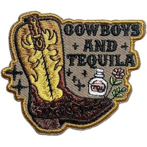Cowboys and Tequila Patch, 3 Inches Iron On/Sew On Embroidered Applique Fabric Cowboy Boots Patches for Clothes Backpacks Hat Jeans, Western Cowboy Embroidery Patches for Teenagers Adults