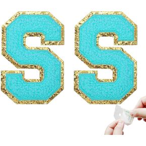 2PCS Self Adhesive Letter Patches Stick on Chenille Letter Patches Small Letter Patches Sequin Chenille Letter Patches for Backpack Craft Laptop School Bag Clothing (Blue, P)