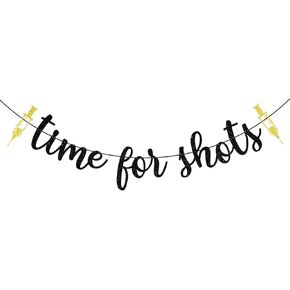 Time for Shots Banner, Nurse Graduation Decorations, Congrats Nurse RN, I Will Stab You, Nursing School Graduation Party Decorations, Black and Gold Glitter