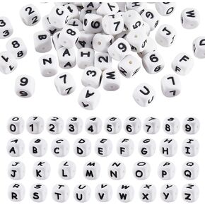 BEEFLYING 108 Pcs Grey Cube Silicone Letter Number Square Dice Alphabet Beads with 2mm Hole Spacer Loose Letter Beads for Bracelet Necklace Jewelry Making