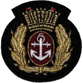 Gold Olive Branch Anchor Crown Marine Sailor Badge DIY Applique Embroidered Sew Iron on Patch AC-002