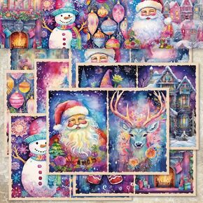16 Sheets Christmas Pattern Paper, 8.3" x 5.7" Vintage Christmas Scrapbooking Supplies Paper Santa Claus Decorative Craft Paper for DIY Card Making Photo Album Junk Journal Décor