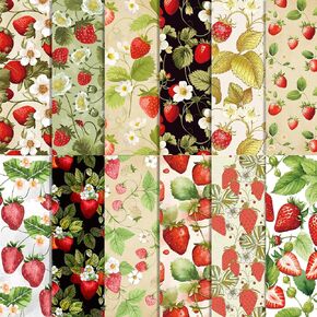 24 Sheets Vintage Strawberry Scrapbook Paper 12'' x 12'' Strawberry Pattern Paper Pack Vintage Strawberry Double-Sided Scrapbook Paper for Scrapbooking DIY Background Cardmaking Supplies Craft Paper