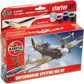 Airfix Model Airplane Kit Starter Set - A55001 Supermarine Spitfire MkVc, Plastic Plane Model Kits for Adults & Kids 14+, Skill Level 1, 1:72 Scale WW2 Military Aircraft Models, Real Aeroplane Models