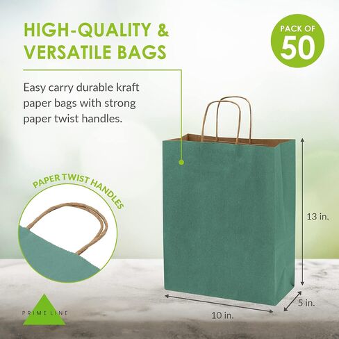 Prime Line Packaging Mini Green Hift Facs with Handles ، Holidays ، Hands ، Wedding Favor ، Movelies ، Retail ، Boutiques ، Thorping ، Bulk ، 6x3x9 100 Pack in Kuwait