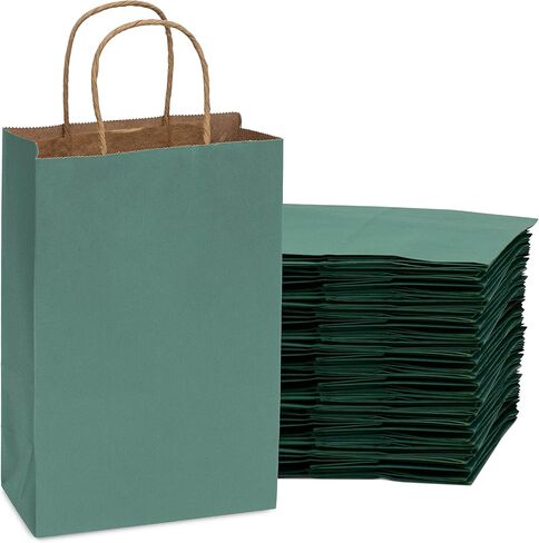 Prime Line Packaging Mini Green Hift Facs with Handles ، Holidays ، Hands ، Wedding Favor ، Movelies ، Retail ، Boutiques ، Thorping ، Bulk ، 6x3x9 100 Pack in Kuwait
