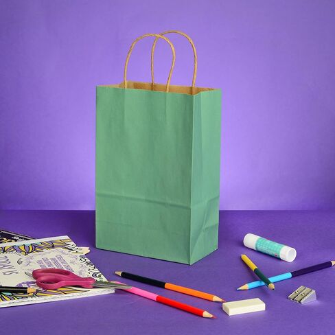 Prime Line Packaging Mini Green Hift Facs with Handles ، Holidays ، Hands ، Wedding Favor ، Movelies ، Retail ، Boutiques ، Thorping ، Bulk ، 6x3x9 100 Pack in Kuwait
