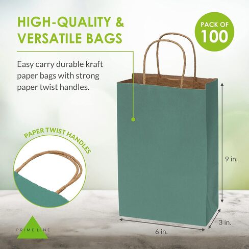 Prime Line Packaging Mini Green Hift Facs with Handles ، Holidays ، Hands ، Wedding Favor ، Movelies ، Retail ، Boutiques ، Thorping ، Bulk ، 6x3x9 100 Pack in Kuwait