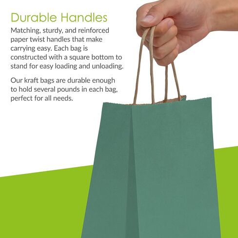 Prime Line Packaging Mini Green Hift Facs with Handles ، Holidays ، Hands ، Wedding Favor ، Movelies ، Retail ، Boutiques ، Thorping ، Bulk ، 6x3x9 100 Pack in Kuwait