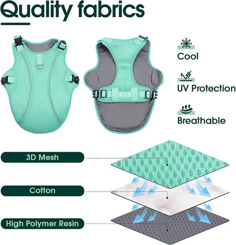 Kuoser Dog Cooling Vest Harness, Small Dog Cooler Jacket with Adjustable Buckle for Outdoor Beach, Hiking, Training Green M in Saudi Arabia