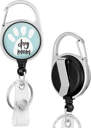 Cat Dog Badge Reels Holder Retractable Keychain Heavy Duty with ID Clip for Nurse Key Card Name Tag Cute Dog Paw Medical Work Office Key Retractor Leash Metal Carabiner Belt Clip (Dog mom) in Saudi Arabia