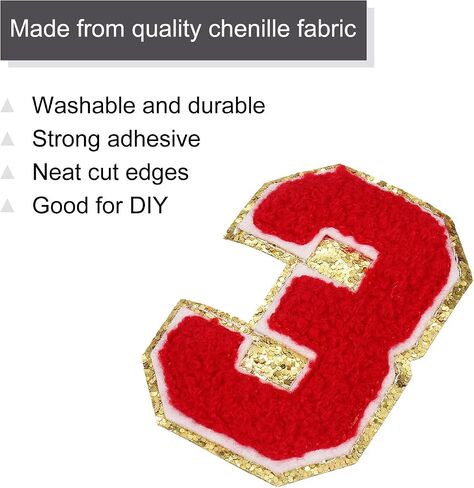 UXCELL 20PCS CLITTERS CHENILLE رقم تصحيحات 8.4 سم / 3.3 "أرقام التطريز على الحديد لأزياء القمصان الرياضية للأزياء (الأحمر ، الرقم 0-9) in Kuwait