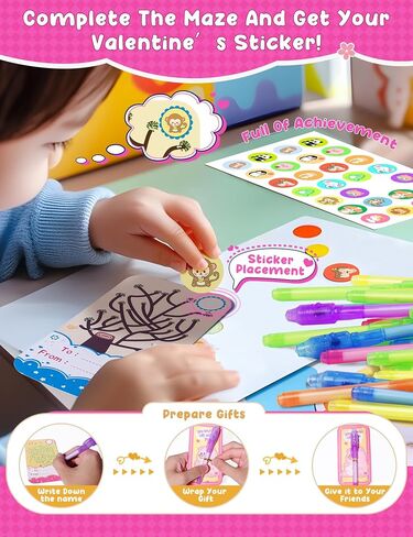 28 Pcs Valentines Day Gifts for Kids with Invisible Ink Pens, 14 Design Valentines Day Cards for Kids School, Valentines Exchange Gifts for Kids, Valentine School Classroom Exchange Prizes in Saudi Arabia