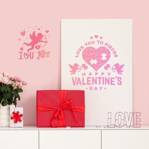 الإستنسل عيد الحب للحرف اليدوية قابلة لإعادة الاستخدام - 14 PCS سعيد عيد الحب قالب الطلاء القابل لإعادة الاستخدام للديكور القماش الجدران ، أنا أحبك أيضًا in Kuwait
