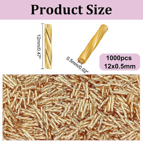 1000pcs ملتوية حبات البوق 12 مم حبات أنبوب الذهب من الزجاج بذرة الفواصل حبات صغيرة الحرف اليدوية لقلن سوار DIY حشن صنع المجوهرات: 0.5 ملم in Kuwait
