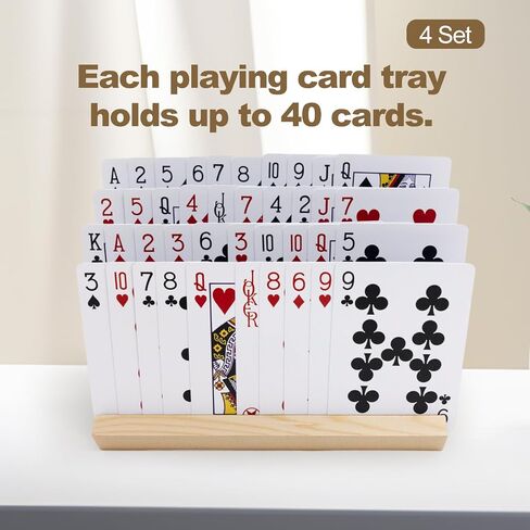 Set of 4 Playing Card Holders for Kids Adults Card Racks Poker Organizer for Seniors Elder People Wooden Shelf Travel Game Canasta Uno Set in Kuwait