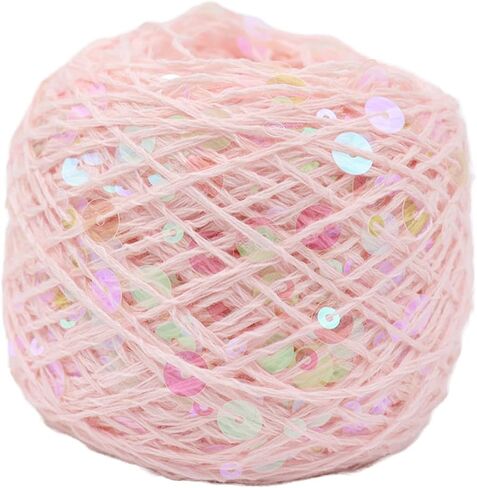Shimmering Sequin Cotton Yarn 153yard Sparkling Thread Crochet Strings for Headband Beanie Knitting Sweater Weaving DIY Stitch Winter Accessories Rag Doll (Pink) in Saudi Arabia
